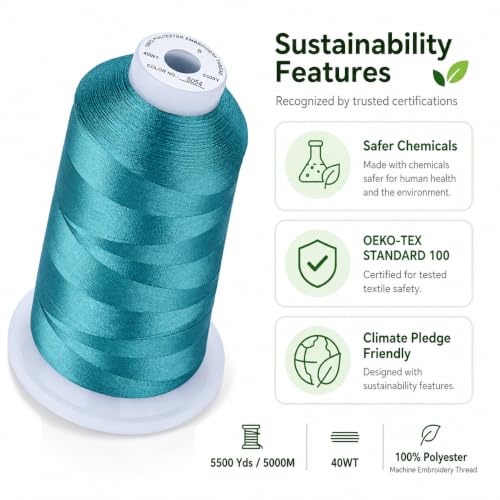 Image of Simthread 5000M 40WT Polyester Embroidery Thread, Caribbean Blue S054 | 5000M 40WT polyester thread feeds smoothly for machine embroidery, monograms, logos, patches and quilting.