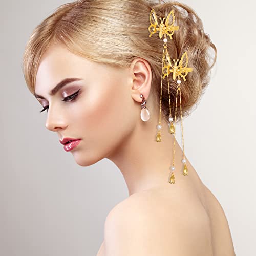 Fuyamp 6 Pcs 3D Moving Butterfly Hair Clips Gold Tassel Hair Pins Butterfly Hair Barrettes Metal Moving Wings Decorative Hairpins Hair Accessories For Women Girls #TOP4
