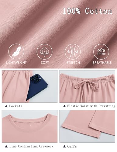 Image of KCW Womens Pajamas Sets 100% Cotton 2 Piece Lounge Set Long Sleeve Tops and Pants Soft Pjs Sleepwear with Pockets