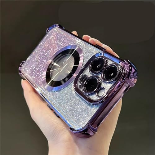 Coque magnétique pour iPhone 12 Pro Max avec pare-chocs antichoc et paillettes flash violet