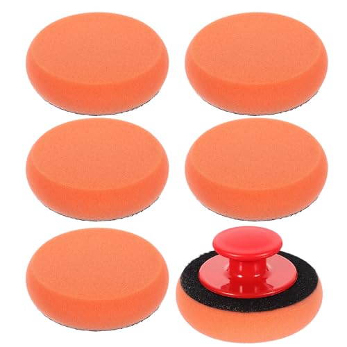 Healeved Kit de Polissage Automobile 6 Tampons en Éponge Ronde et Poignée Plastique Ergonomique Applicateurs Cire pour Carrosserie Motos et Bateaux Outils de Polissage Manuel Solide