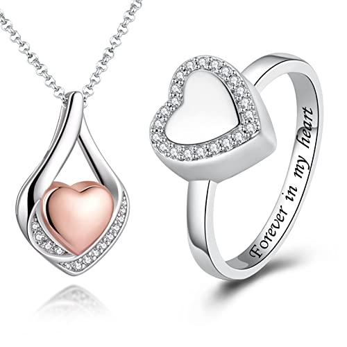 Acjfa Cremation Jewelry 925 Sterling Silver Teardrop Urn Necklace For Ashes Heart Shape Memorial Keepsake Pendant Heart Urn Ring Holds Loved One Ashes Forever In My Heart Memorial Keepsake #TOP8