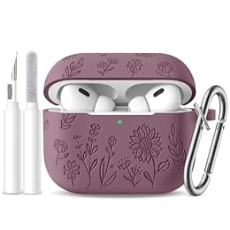 Hamile for AirPods Pro 2nd Generation Case with Cleaner Kit & Keychain, Cute Flower Engraved Soft Silicone Protective AirPods Pro 2 Case Cover for Apple AirPod Pro 2nd/1st Generation Smoky Purple