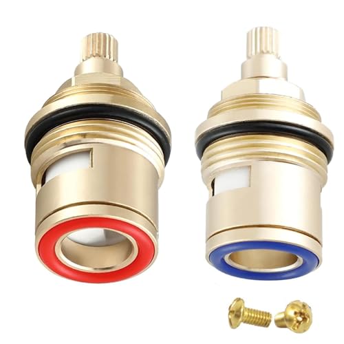 2Pcs 1/2 Tap Cartridge Replacement, Ceramic Tap Cartridge with 2 Screws, Mixer, Brass Faucet Valve, Durable Replacement for Hot & Cold Water Taps