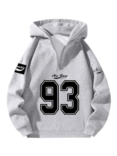 Verdusa Men's Zip Up Hoodie Jersey Shirt Long Sleeve Hooded Sweatshirt Grey Medium