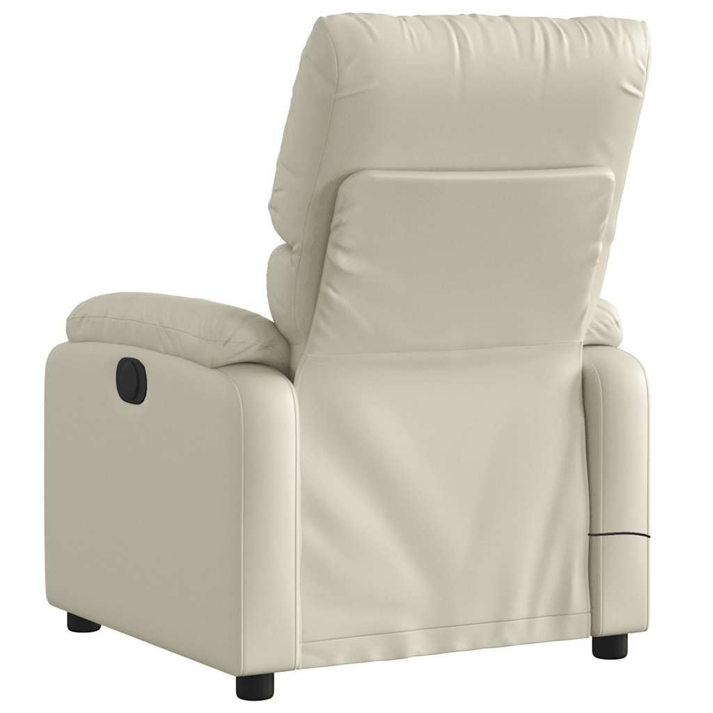 Massagesessel elektrisch Creme Kunstleder mit 6-Punkt-Vibrationsmassage, Elektromotor für Rückenlehne und Fußstütze, bequemer Polstersessel mit stabilem Holz und Metallgestell