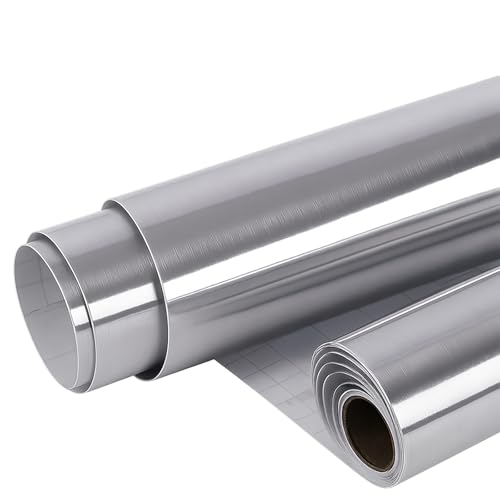 Pellicola autoadesiva a specchio, argento, autoadesiva, 40 x 500 cm, per pareti e armadi, autoadesiva, per pareti, porte, bagni, cucina