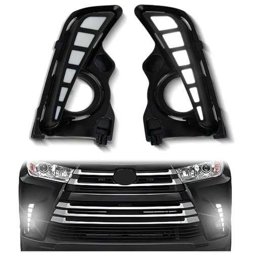 KEEGTBOX LED Front Bumper Fog Light Kit for 2017 2018 2019 Toyota Highlander LE XLE Limited Switchback White DRL Fog Lamps & Dynamic Amber Turn Signals | Replacement for Fog Lamp Bezel Assembly