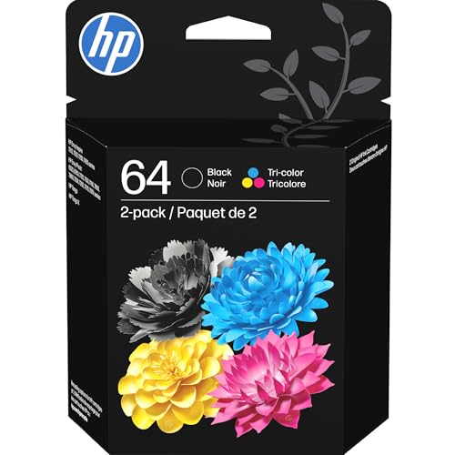 HP 64 Black & Tri-Color Ink Cartridges Printers (Combo Pack) | Works with Printer Series: Inspire 7950e; Envy Photo 6200, 7100, 7800; Tango | Eligible for Instant Ink | X4D92AN