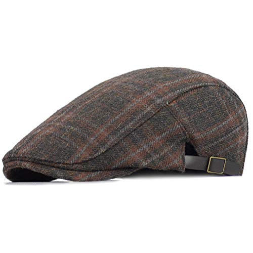 YUELGUANG Men's Cap Beret Female Casual Plaid Cap Autumn Winter Fashion Painter Hat (Style2 Orange)