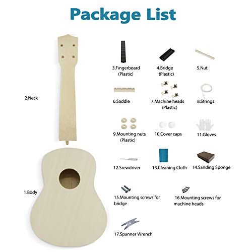 DIY ukulele Handmade Ukulele Hawaii Ukulele Kit 21inch Soprano Ukulele for Kids Children Beginner Ukulele with User Installation Method Manual