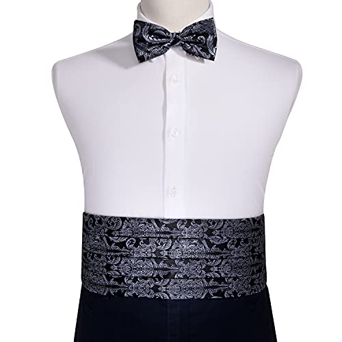 Set de corbata de moño floral de seda para hombre con pañuelo y gemelos miniatura 4