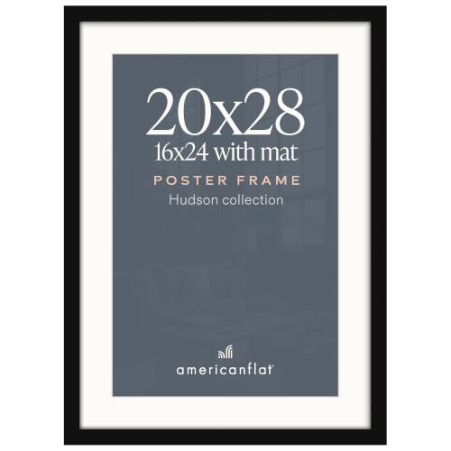 Americanflat 20x28 Poster Frame - Matted to 16x24 - Black