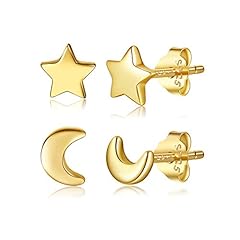 2 Pairs Moon Star / 18K gold plated silver