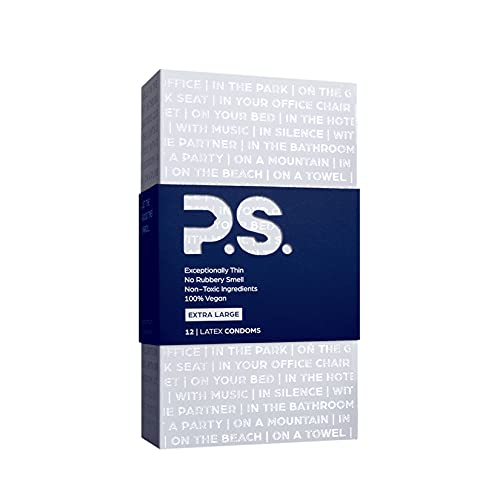 PS Condoms Extra Large Latex Condoms for Men - Odorless and 100% Vegan - Exceptionally Thin, Lubricated, and Clear Condoms - XL 12 Pack
