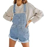 Damen Latzhose Sommer 2026, lässig, locker geschnitten, verstellbarer Latz Romper, Jeans Jumpsuit, hellblau, Größe XL