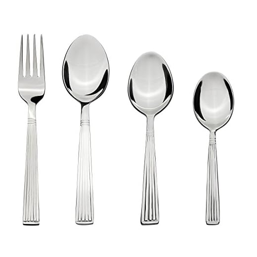 Amazon Brand - Solimo 24 Piece Stainless Steel Cutlery Set, Stripes (Contains: 6 Table Spoons, 6 Tea Spoons, 6 Forks, 6 Dessert Spoons), Silver