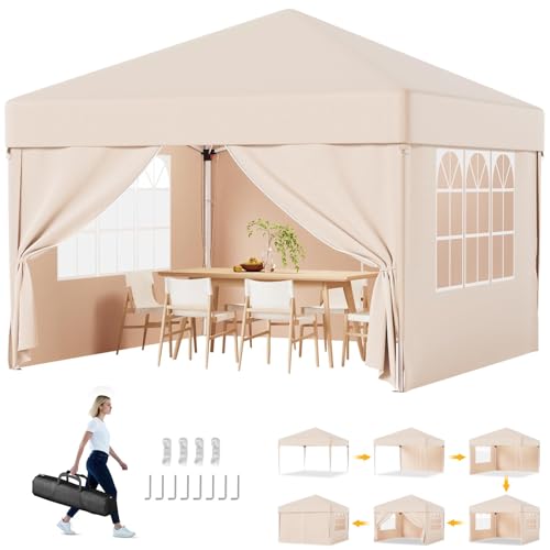 Devoko Pavillon,Pavillon 3x3 Wasserdicht Stabil Winterfest 3-fache Höhenverstellung,Faltpavillon UV Schutz 50+,Pavillon Faltbar,Pavillion mit Tragetasche,Für Garten Outdoor Camping,Beige