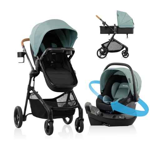 Image of Evenflo Pivot NXT Travel System w/ Revolve180 LiteMax NXT Infant Car Seat (Pacific Green)