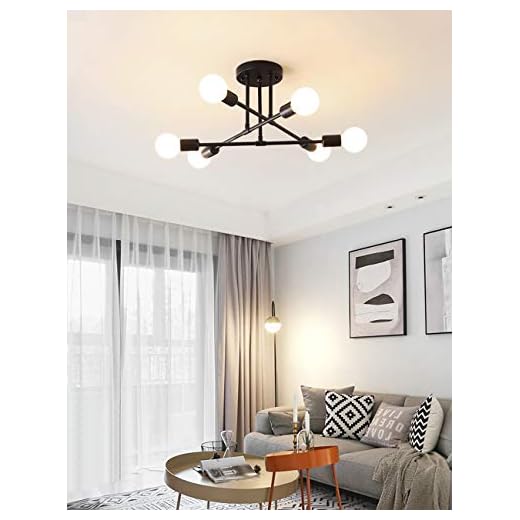 Dellemade Lámpara de techo de 6 luces vintage para comedor, dormitorio, oficina, estudio o cocina (negro)