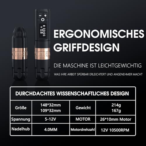 Ambition Soldier Drahtlose Tattoo Maschine Tätowiermaschine Pen, Rotary Tätowiergerät mit Dual 2400mAh Akku & Coreless Motor für Profis