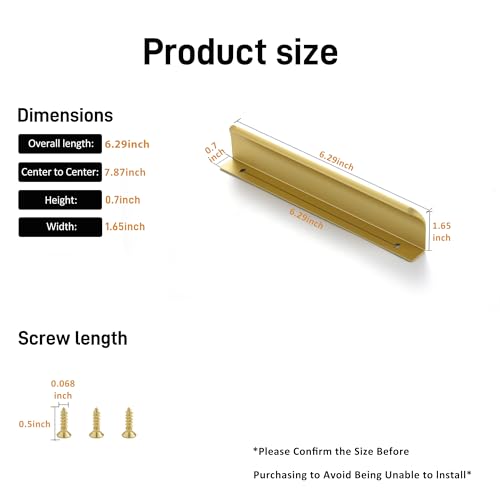 Edge Finger Tab Pulls for cabinets Kitchen Invisible Hardware Furniture Concealed Drawer Pull Aluminum Hidden Door Handles Pack of 5 Modern Matte Gold 7.87 inch Overall Length Easy Installation by sunlithor - Image 2