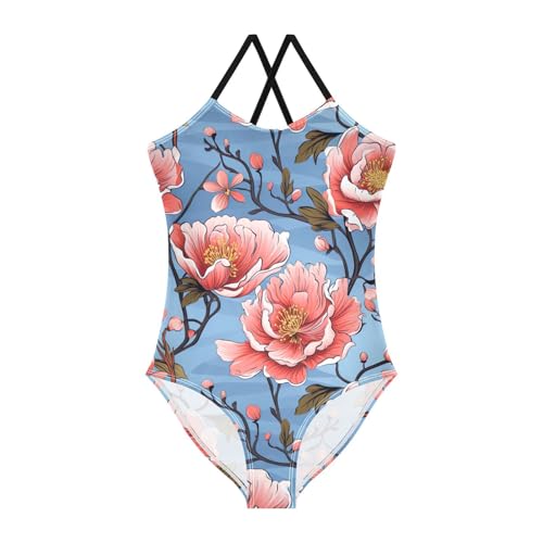 Flowers Floral Pink Girls One Piece Swimsuit Beach Swimwear 20850585