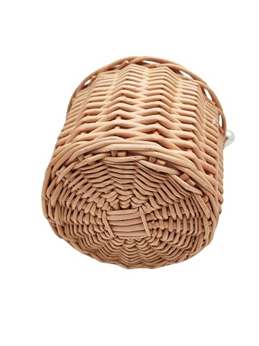 Rustic Wicker Rattan Wedding Flower Girl Baskets,Woven Rattan Storage Basket with Pearl Handles,Woven Eggs Candy Basket for Wedding Home Garden Decor (A)