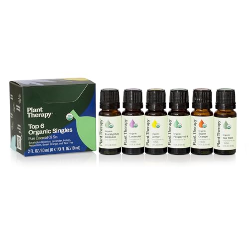 Plant Therapy Top 6 USDA Organic Essential Oil Set -...