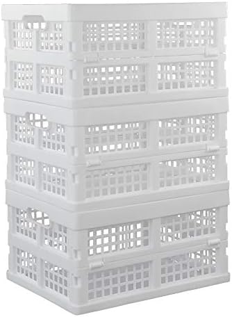 Hokky Foldable Plastic Baskets, 3-Pack White Collapsible Crates