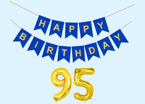 Image of 95th Happy Birthday Decoration Kit Dark Blue for 95 year Old Women with Number Ninety-five Party Decorations Decor Celebration Items Item Set Combo Reusable Paper Banner