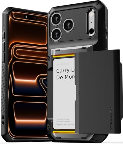 VRS DESIGN Damda Glide Pro Card Holder Case for iPhone 17 Pro Max (2025) Sturdy Semi Auto Card Slot Wallet [4 Cards] Case Designed for iPhone 17 Pro Max (2025) Matte Black