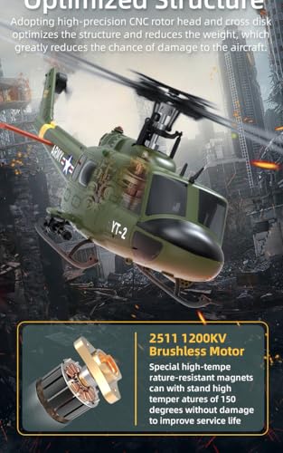 NULA YUXIANG F07 UH-1D RC Helicopter for Adult, 1/34 Scale 6CH 2.4G 6-Axis Gyro 3D/6G Brushless Remote Control Helicopter Flying Aircraft, Optical Flow Positioning - 2 Battery - Image 3