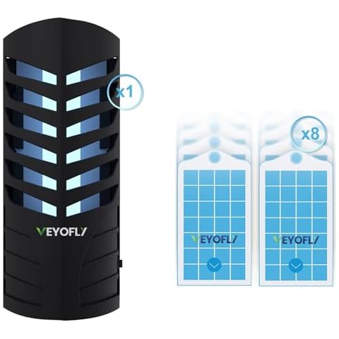 VEYOFLY Indoor Flying Insect Trap (1 Device + 3 Glue Boards) + 5 Refills Pack Bundle - Plug in Flying Insect Trap, Fruit Fly Traps for Indoors-Mosquito, Gnat (Black) Cover