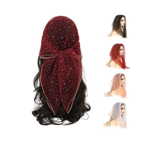 Women's Glitter Decor Head Scarf,Rhinestone Head Scarf 31.5 In Sparkle Glitters Hair Bandana Sequins Wraps Scarf