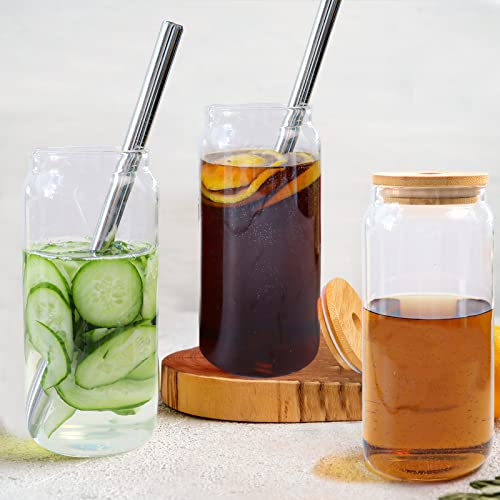 Eflying 4 Pack 20 Oz Beer Can Glass With Bamboo Lid & Straw Regular Mouth Can Shaped Clear Drinking Glass Soda Coke Cans Tumbler Beer Glasses Set Of 4 Reusable Coffee Milktea Cup For Hot & Cold Drinks #TOP5
