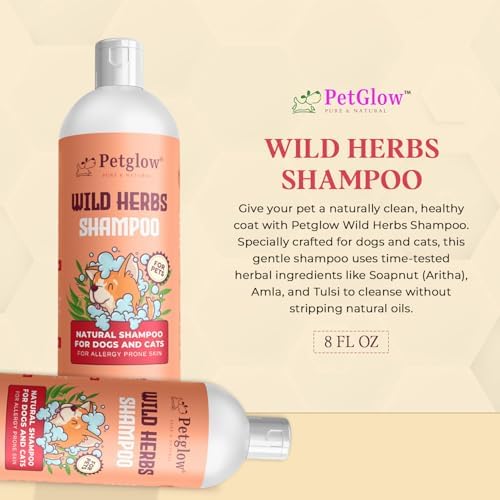 PetGlow Pure Natural Wild Herbs Shampoo for Dogs and Cats, Reduces Itching, Dandruff, Contains Aritha Tulsi Amla Soap Nut 8 fl oz - 1