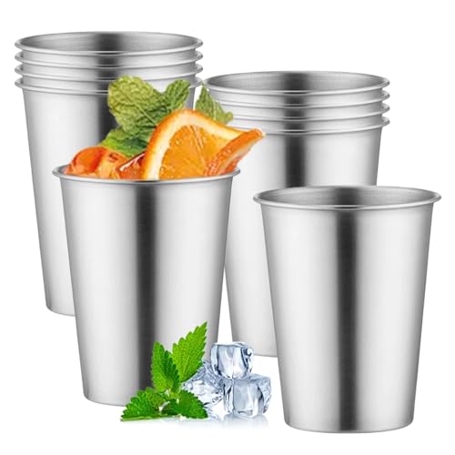 PORFOYO Lot De 10 Gobelets En Acier Inoxydable: Gobelet Empilable En Métal, Sans Poignée, Gobelets De Camping Pour Le Randonnée, La Camping, Les Activités En Plein Air, L'intérieur 350 Ml