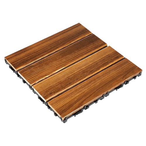 Toddmomy Outdoor Interlocking Wood Decking Tiles Wooden Patio Flooring for Balcony and Garden Easy Install Carbonized Wood Deck Tile with Smooth Surface Anti-burr Outdoor Flooring for Home