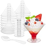 40 Pack Disposable Plastic Martini Glasses - 5 oz Dessert Cups with Spoons Unbreakable Reusable Cock