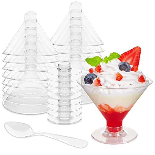 40 Pack Disposable Plastic Martini Glasses - 5 Oz Dessert Cups With Spoons Unbreakable Reusable Cocktail Glasses Shooter Shot Glasses For Party Champagne, Parfait, Ice Cream, Pudding And Trifle #TOP25
