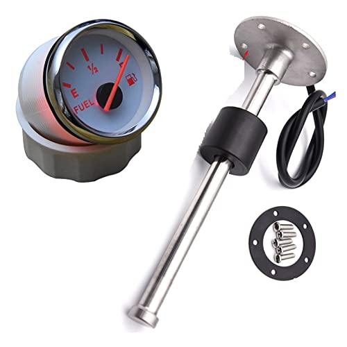 52mmマリンボートカー燃料レベルゲージ、100-300mm燃料レベルセンサー0-190ohmオイルタンクレベルインジケーターメーターレッドバックライト付き ボート車トラック用(With 300mm Sensor WS)