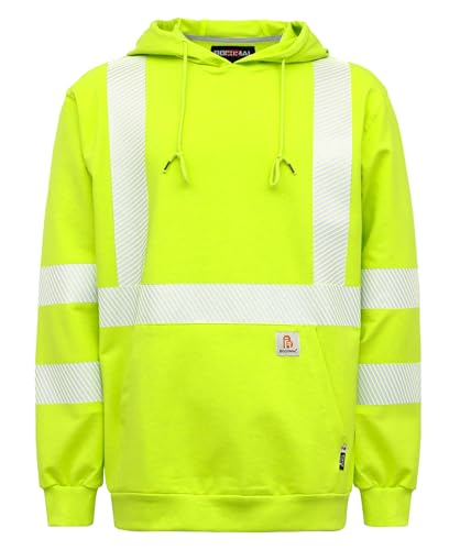 BOCOMAL FR Hoodies Pullover High Visibility 7.5oz Lightweight Non Fleece Hi vis Flame Resistant Reflective Hooded Sweatshirts