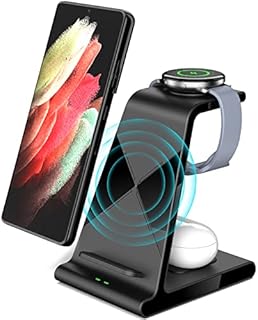 leQuiven 3 in 1 Wireless Charging Station for Samsung Galaxy Z Fold 3/Flip 3/S21/S21 Ultra S20/iPhone 13 Pro Max Mini, Wireless Samsung Charger for Galaxy Watch 4/4 Classic/3/Active 1/2 (Black)