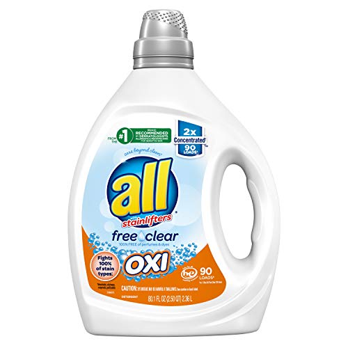 all Liquid Laundry Detergent, Free Clear for Sensitive Skin with OXI, 2X Concentrated, 90 Loads