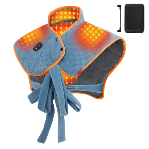 Vofuoti Heating Pad for Neck and Shoulders, 12V Portable Cordless Heating Pads with 15000mAh Battery and Massager, Weighted Electric Heated Neck Shoulder Wrap 3 Heat Settings, Gifts for Wome