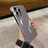 ZMNVIOSH Metallic Paint Frameless Magnetic Phone Case, Matte Pc Ultra Thin Full Coverage Magnetic Borderless Phone Case with HD Lens Film for iPhone 15 14 13 PRO Max (15,Silver)