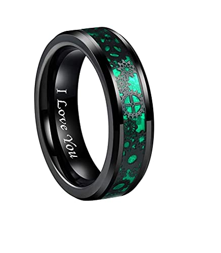 CROWNAL 6mm 8mm Green Carbon Fiber Black Celtic Dragon Tungsten Carbide Wedding Band Ring Engraved I Love You Size 4 To 16