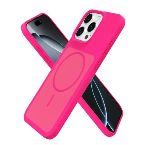 Coque iPhone 16 Pro silicone liquide rose fluo magnétique oakxco