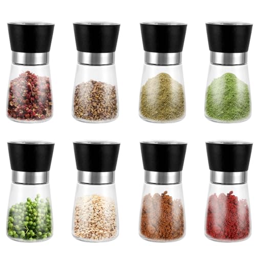 YAYODS Lot de 8 Moulin a Poivre, 180 ml Moulin a Sel, Moulins à Poivre, Saliere et Poivriere de Table, Moulin à Sel, Sel Poivre, Moulin Poivre et Sel, Moulin Sel, Sel et Poivre, Moulin à épices Noir